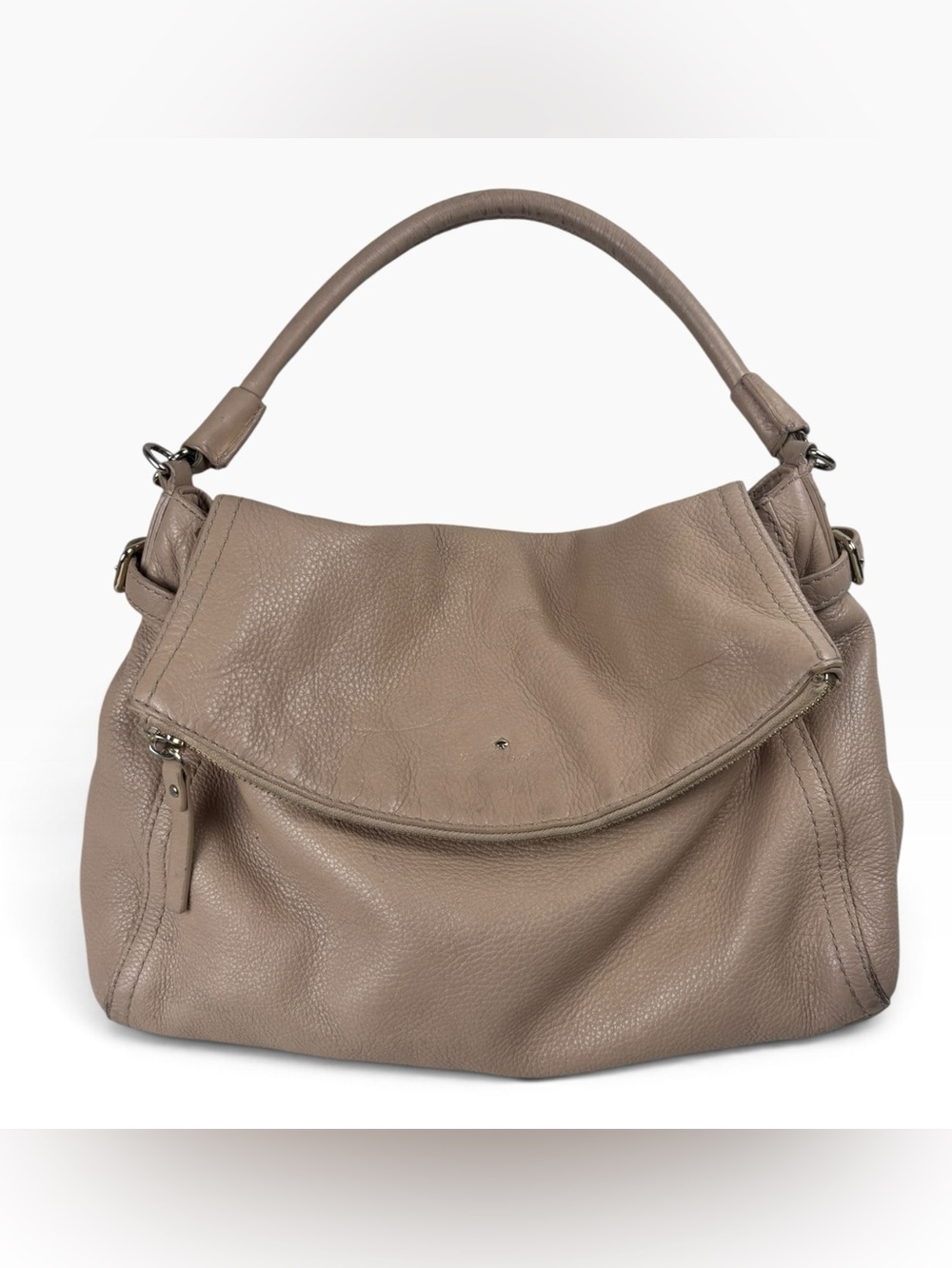 Kate Spade Cobble Hill Minka Fold Over Beige Genuine Leather Hobo Bag